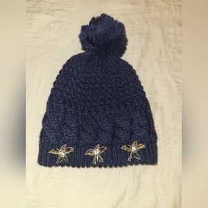 Navy Knit Beanie with Embellishments